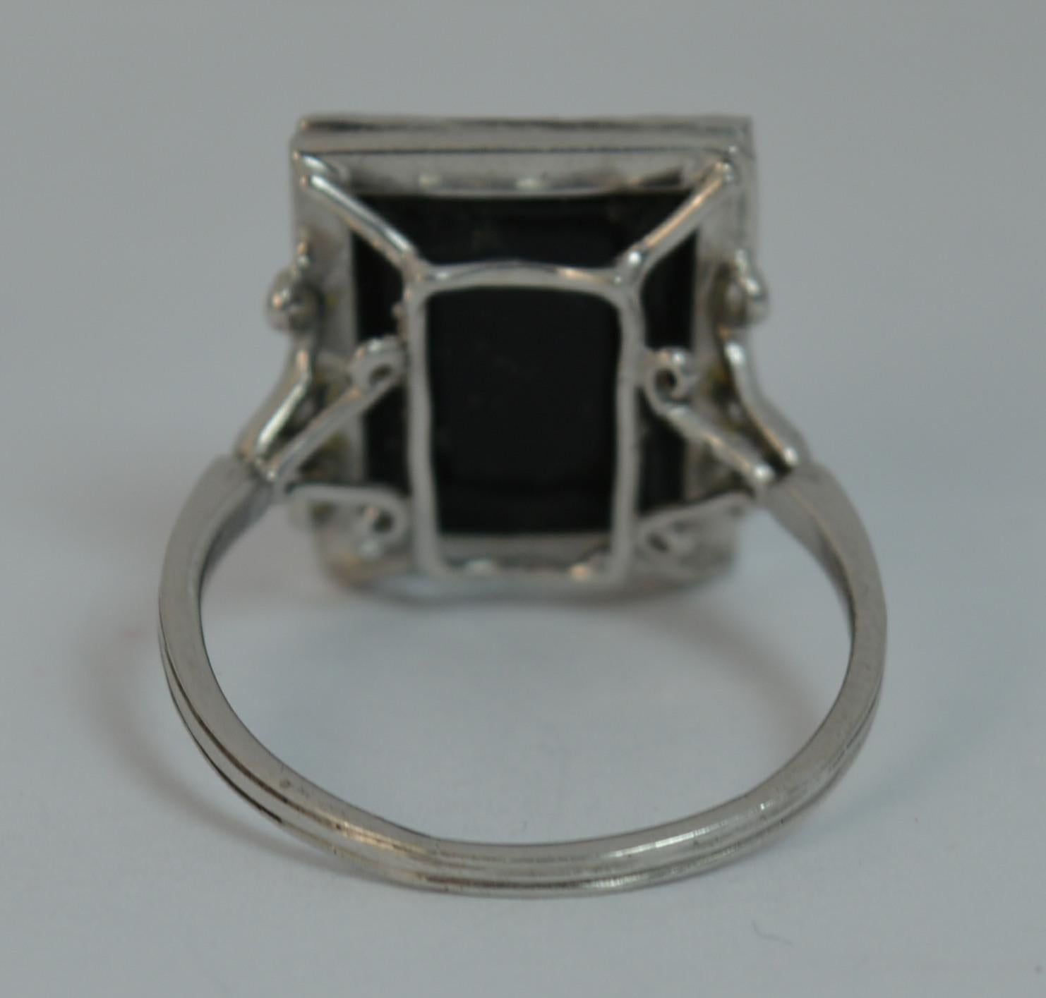 True Art Deco Platinum Emerald Diamond and Onyx Panel Ring 1