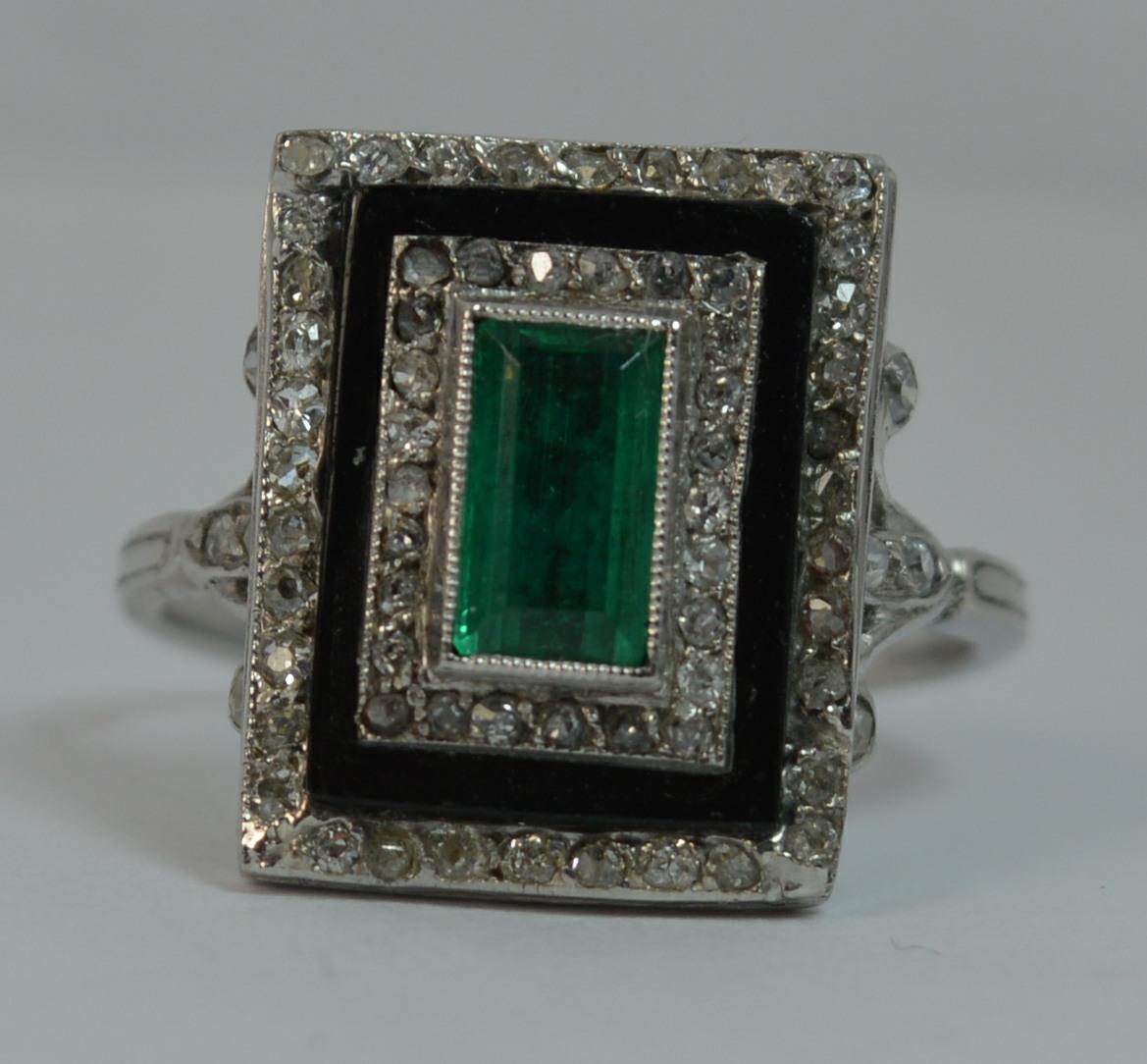 True Art Deco Platinum Emerald Diamond and Onyx Panel Ring 3