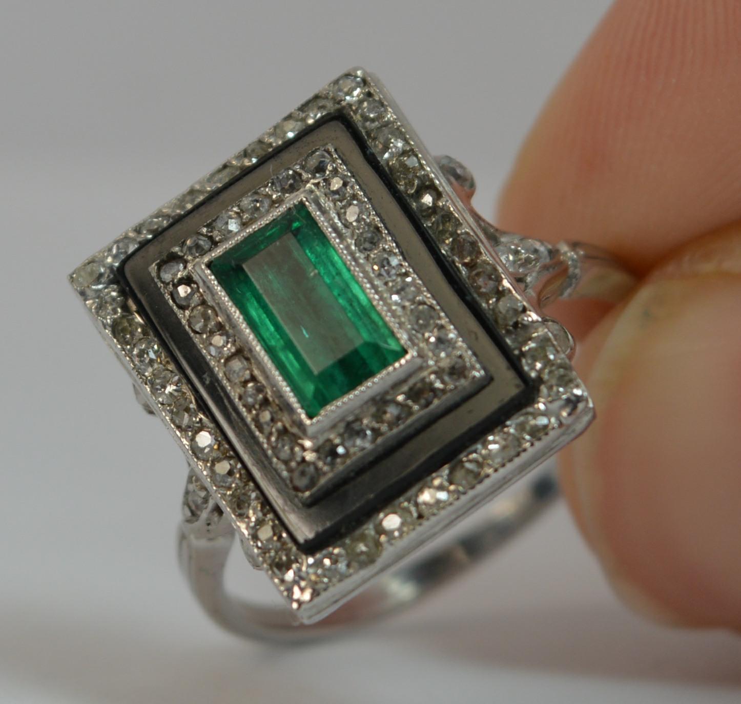 True Art Deco Platinum Emerald Diamond and Onyx Panel Ring 4