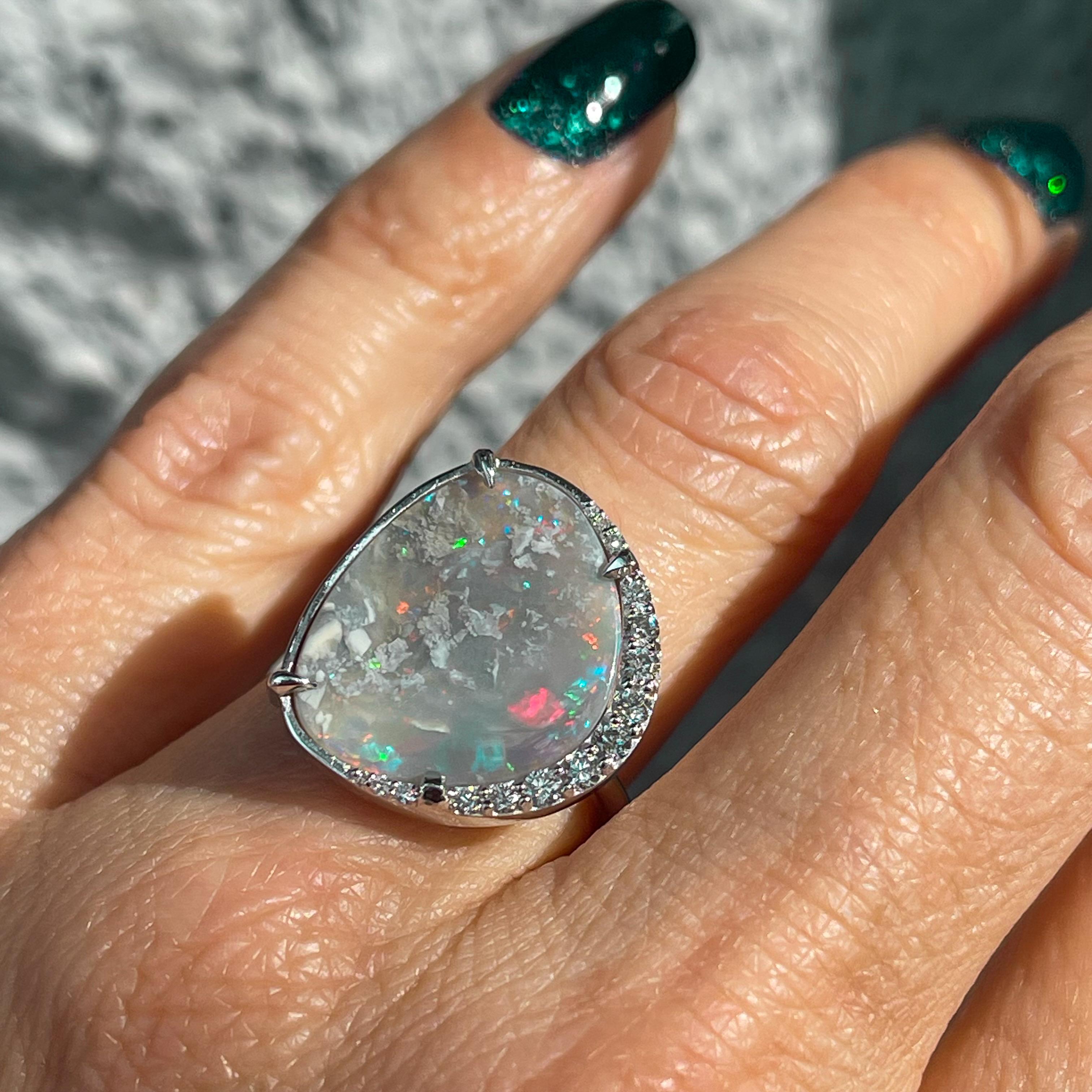 True Colors Australian Opal Ring with Diamonds in White Gold by NIXIN Jewelry In New Condition For Sale In Los Angeles, CA