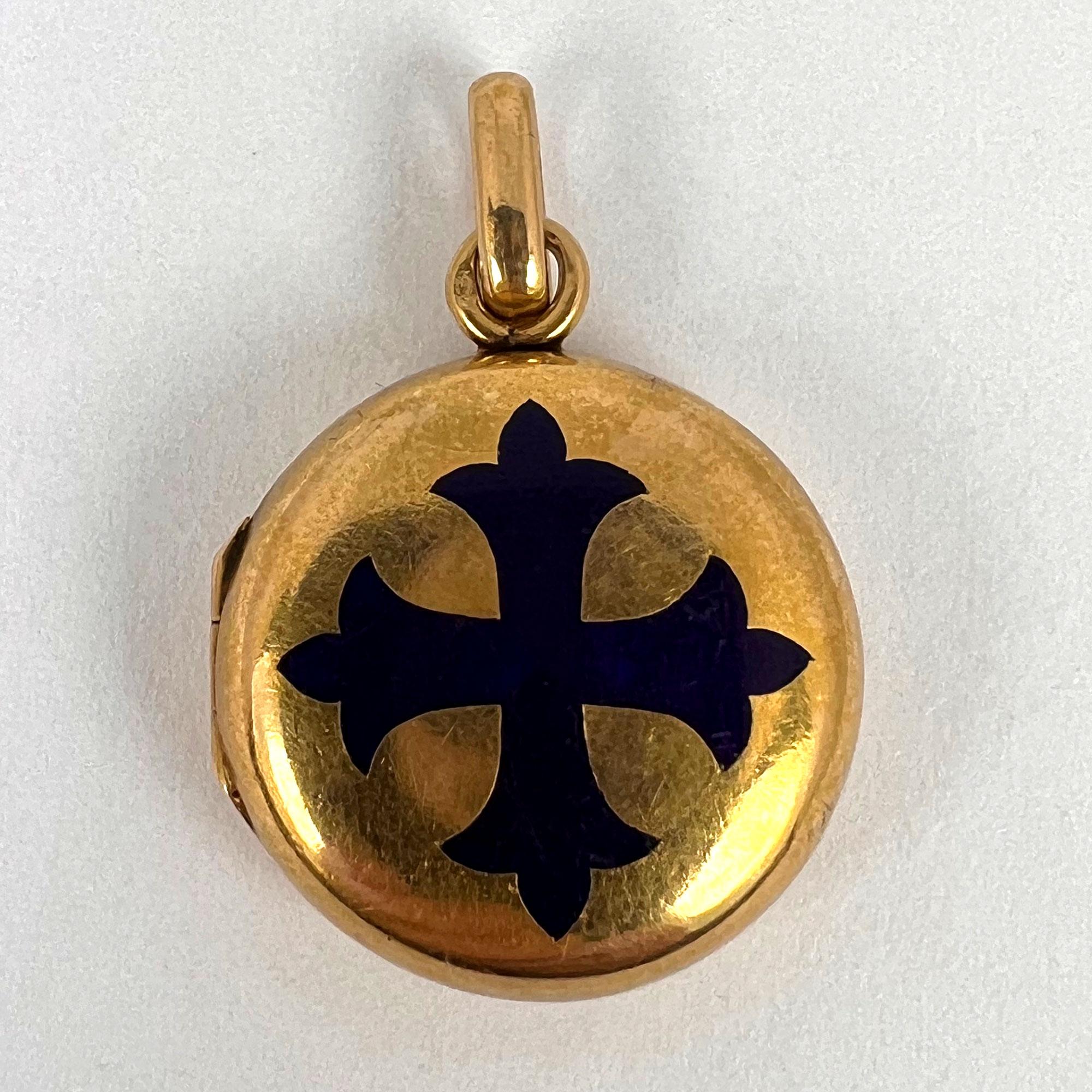 True Cross Reliquary 18k Yellow Gold Enamel Locket Pendant For Sale 10