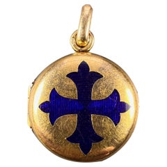 True Cross Reliquary 18k Yellow Gold Enamel Locket Pendant