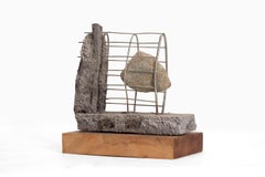 Robert Bielat Sculpture Cast Bi-Metal Stone Wood "TRUE EAST"