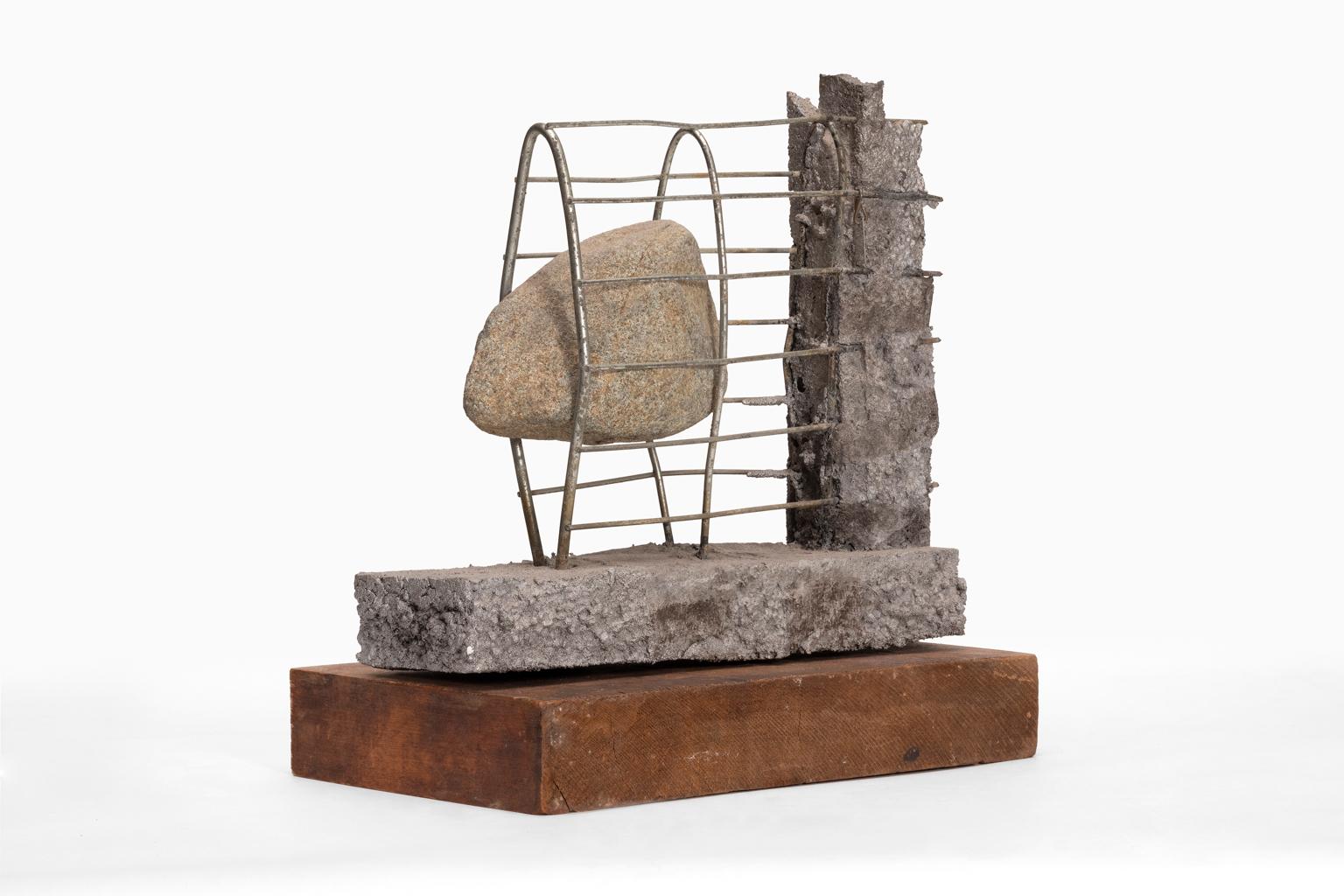 Expressionist Robert Bielat Sculpture Cast Bi-Metal Stone Wood 