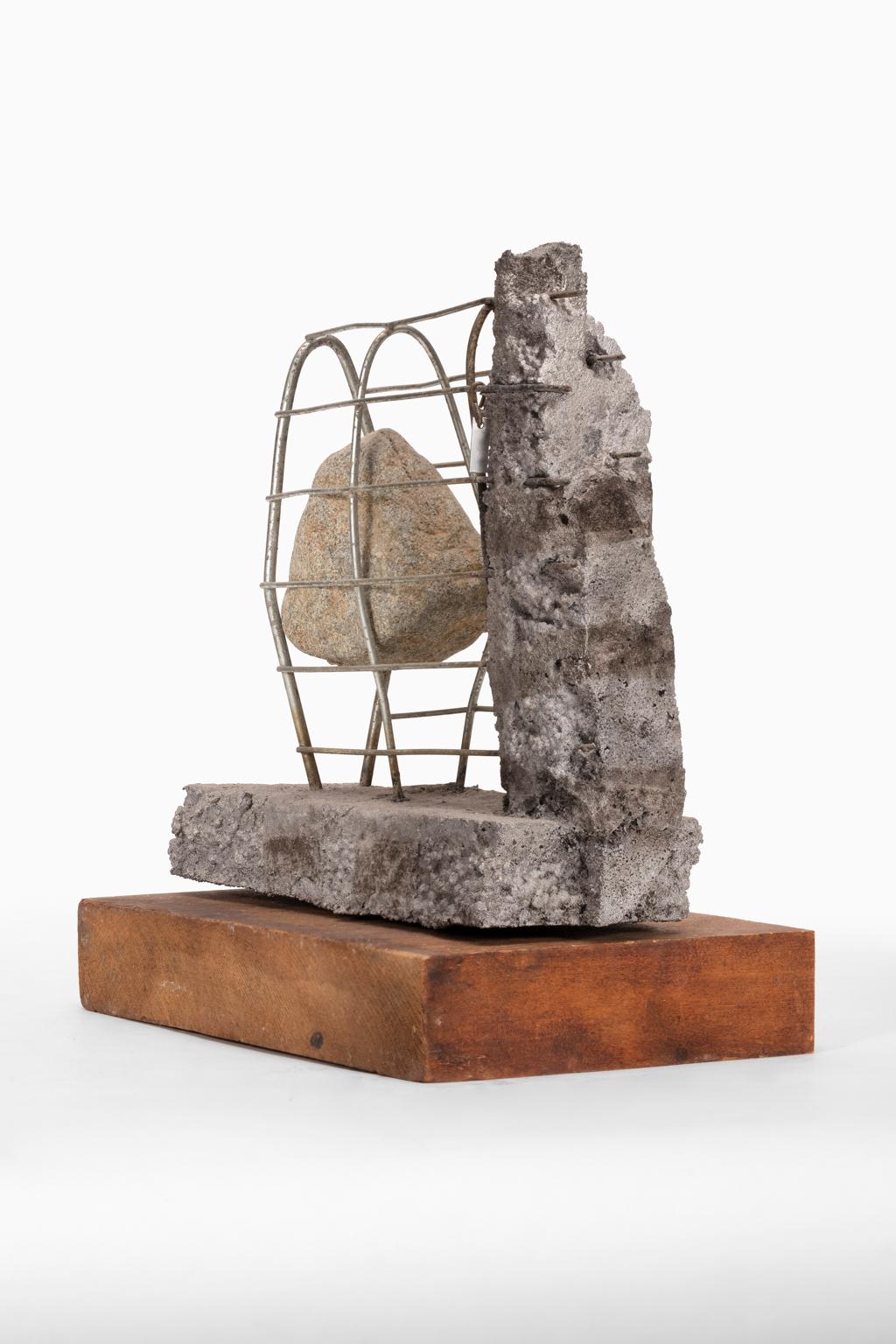 American Robert Bielat Sculpture Cast Bi-Metal Stone Wood 