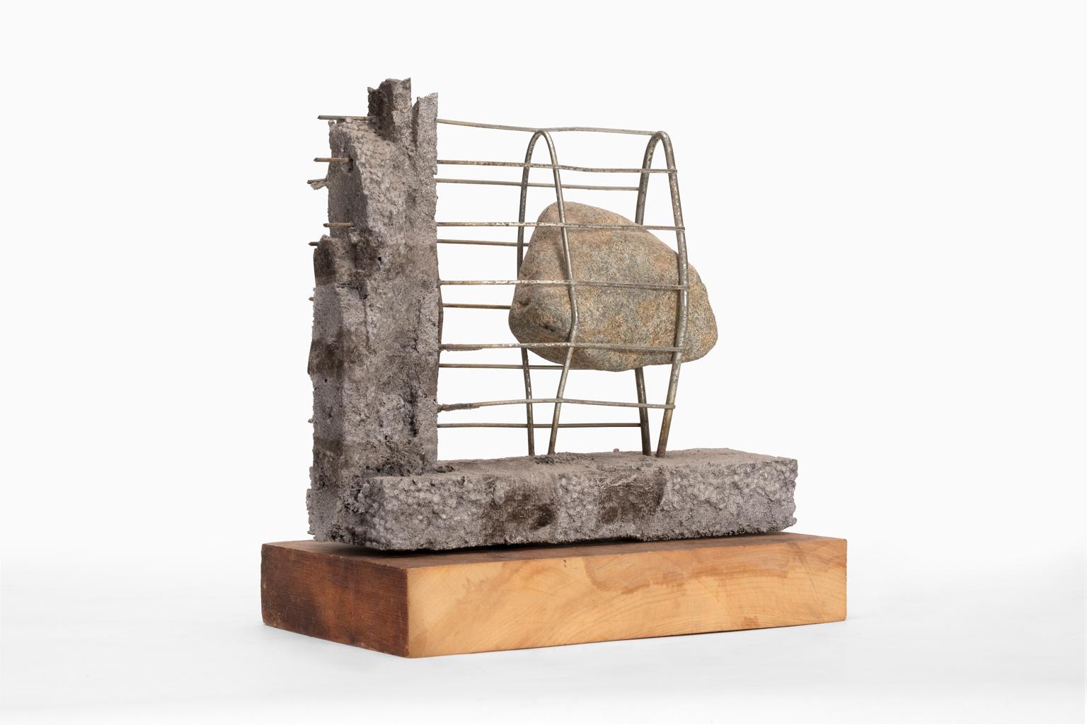 Robert Bielat Sculpture Cast Bi-Metal Stone Wood 