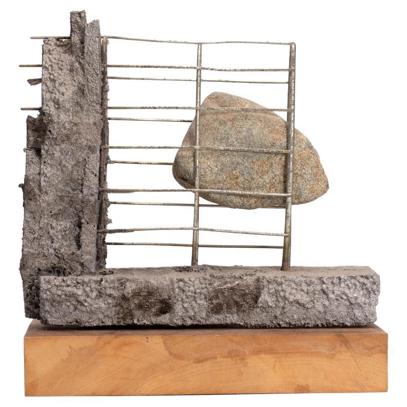 Robert Bielat Sculpture Cast Bi-Metal Stone Wood "TRUE EAST" For Sale
