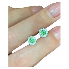 Trueing Gems 0.55ct Demantoid Garnet Diamond Stud Earrings, New