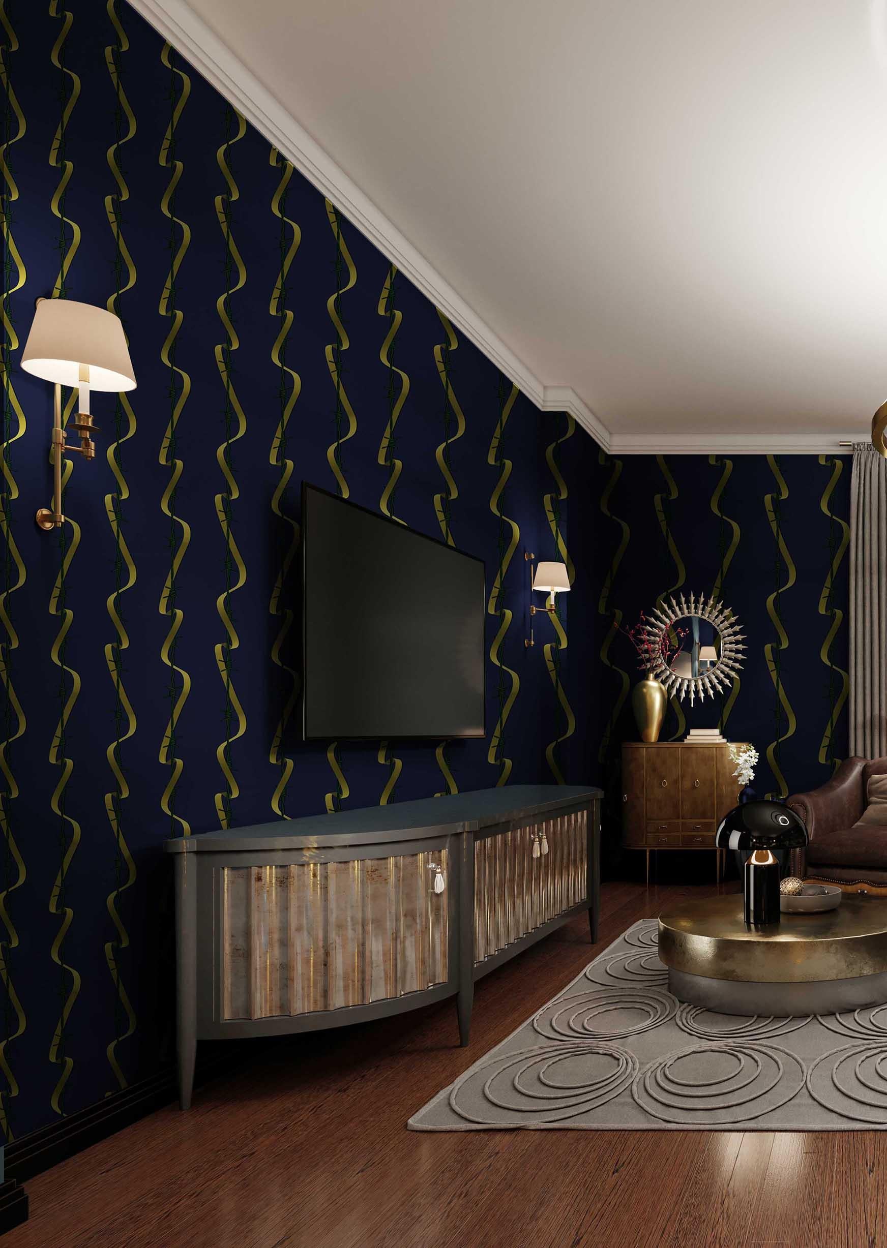 Background: Midnight Blue
Designer: Magnus Gjoen
Designed by hand in Digital Art
Project Miscellanea
Graphic dev: Pattern
Collection: Racconti
Made in: Italy

Printing support: fine Art ( front 50% cellulose, back non-woven backing
Greenguard Gold