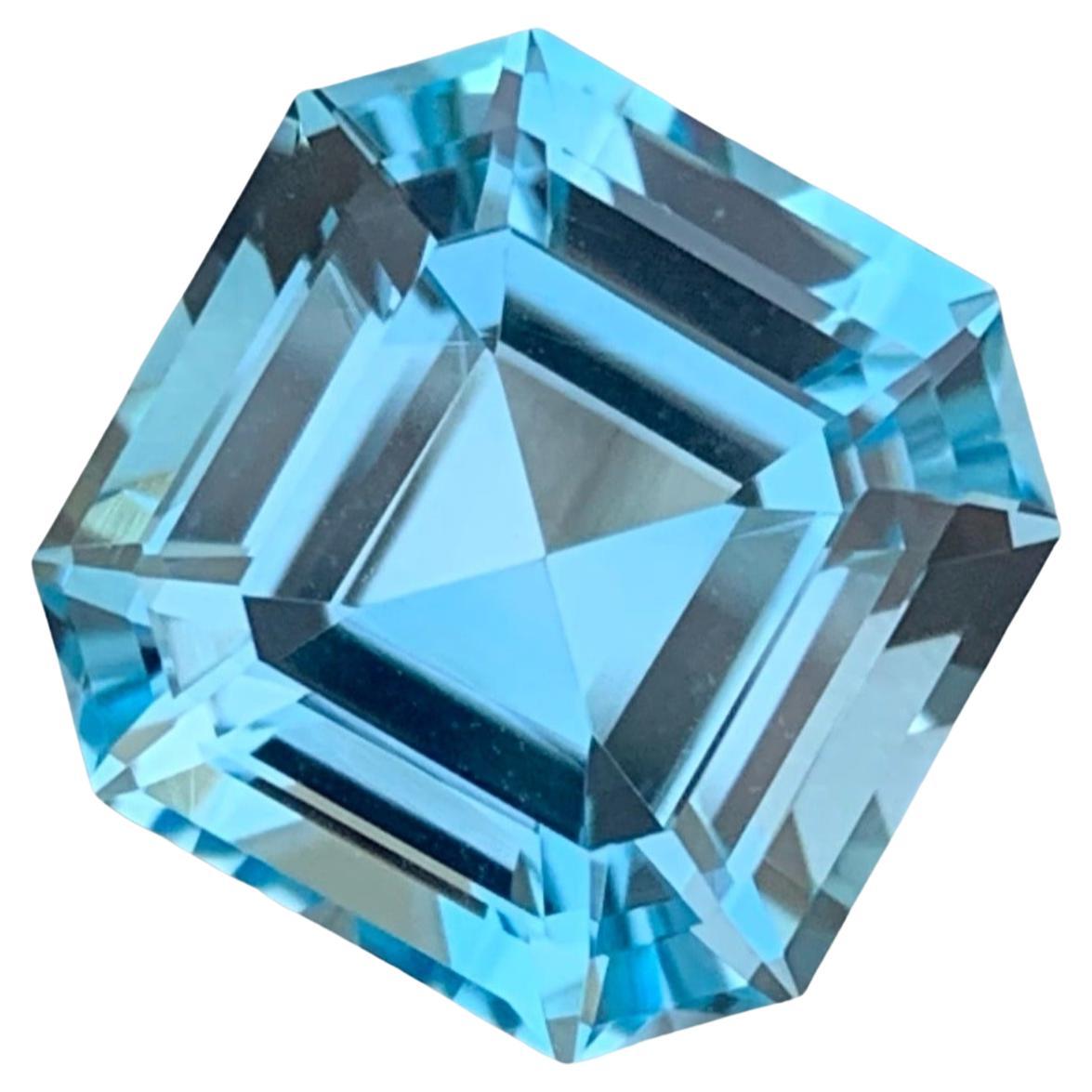 True Luxury Swiss Blue Topaz 12.80 carats Asscher Cut Natural Madagascar's Gem For Sale