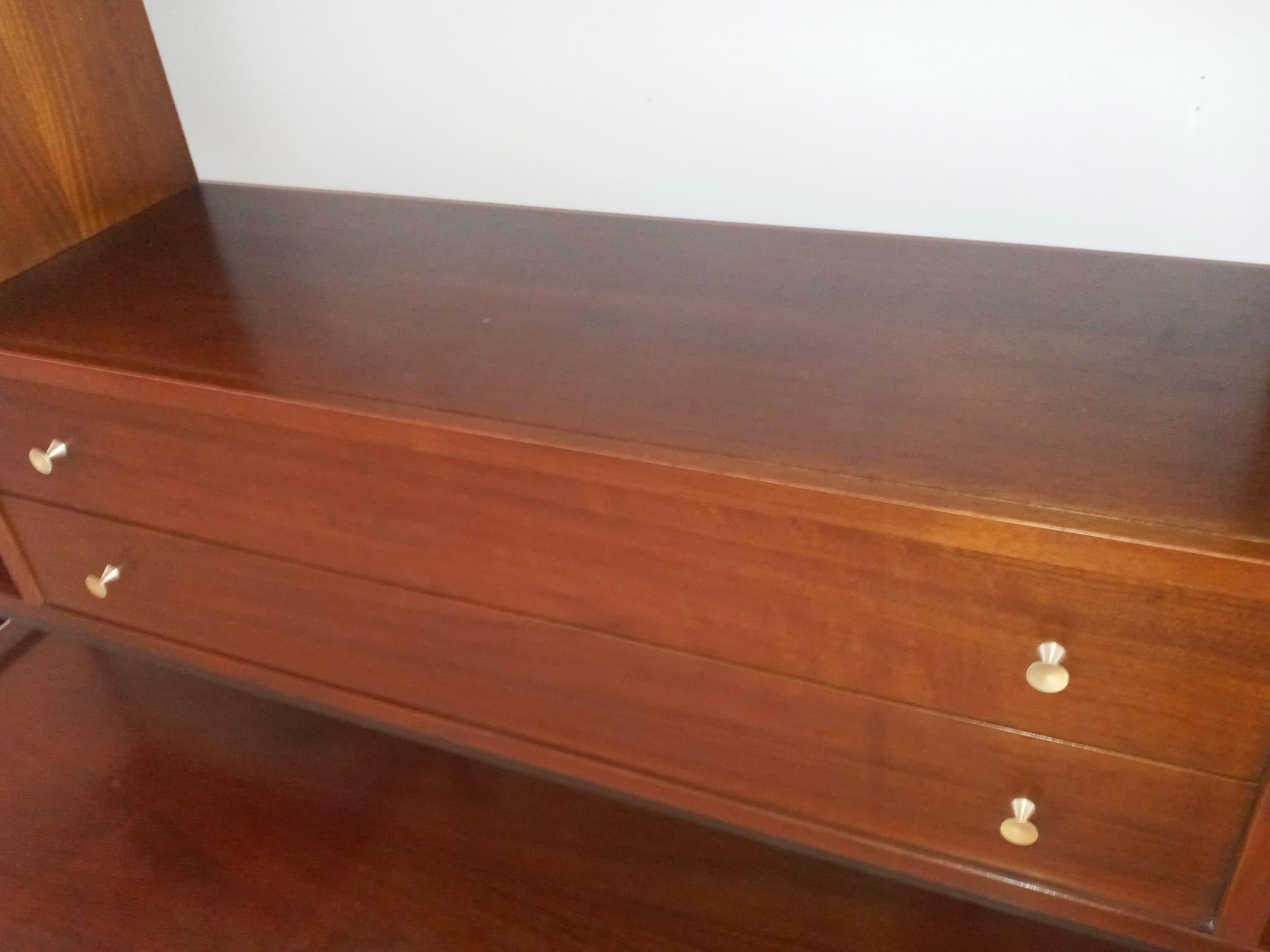 Enameled True Mid-Century Classic Inlaid Rosewood Walnut Credenza Cabinet by Stanley USA