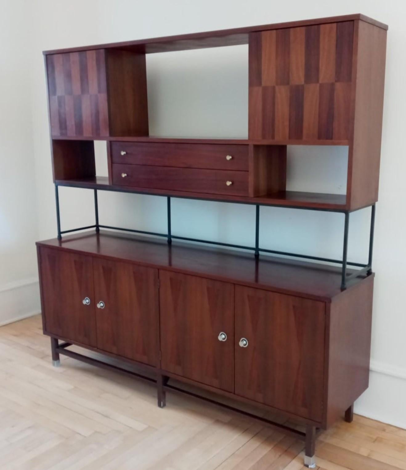 Aluminum True Mid-Century Classic Inlaid Rosewood Walnut Credenza Cabinet by Stanley USA For Sale
