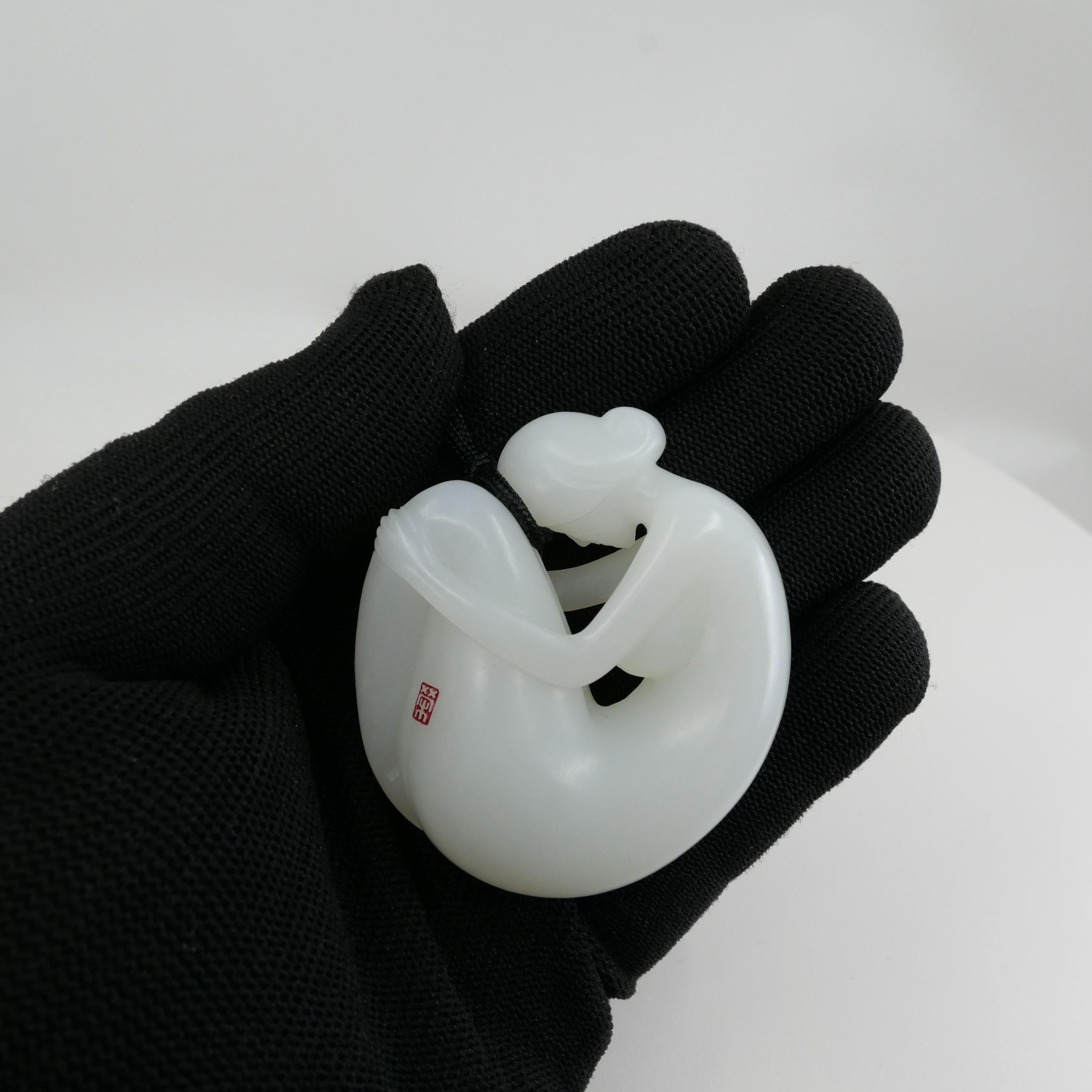True Mutton Fat White Jade Certified Natural Nephrite Jade Carved by Master 于士榮. For Sale 5