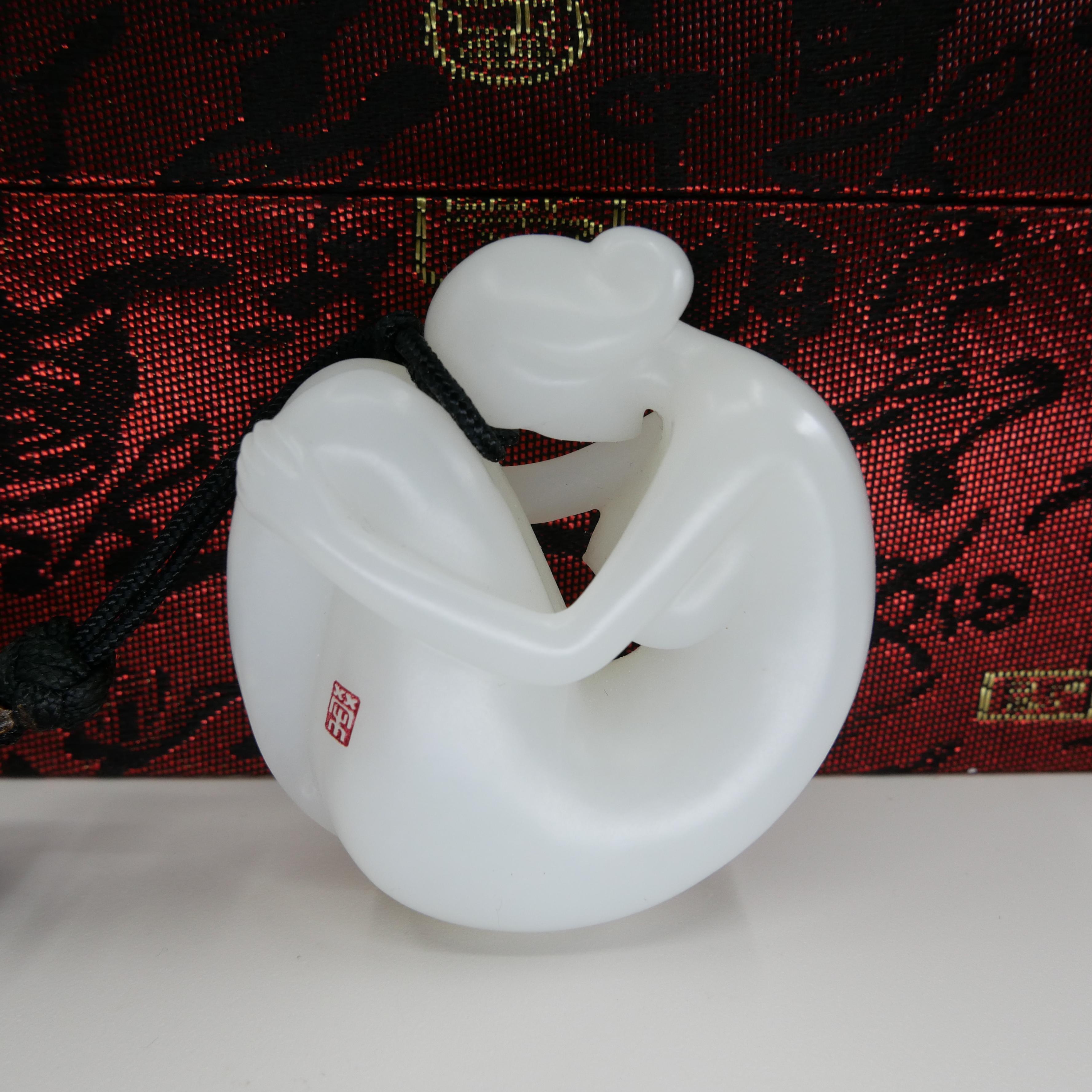 True Mutton Fat White Jade Certified Natural Nephrite Jade Carved by Master 于士榮. For Sale 6