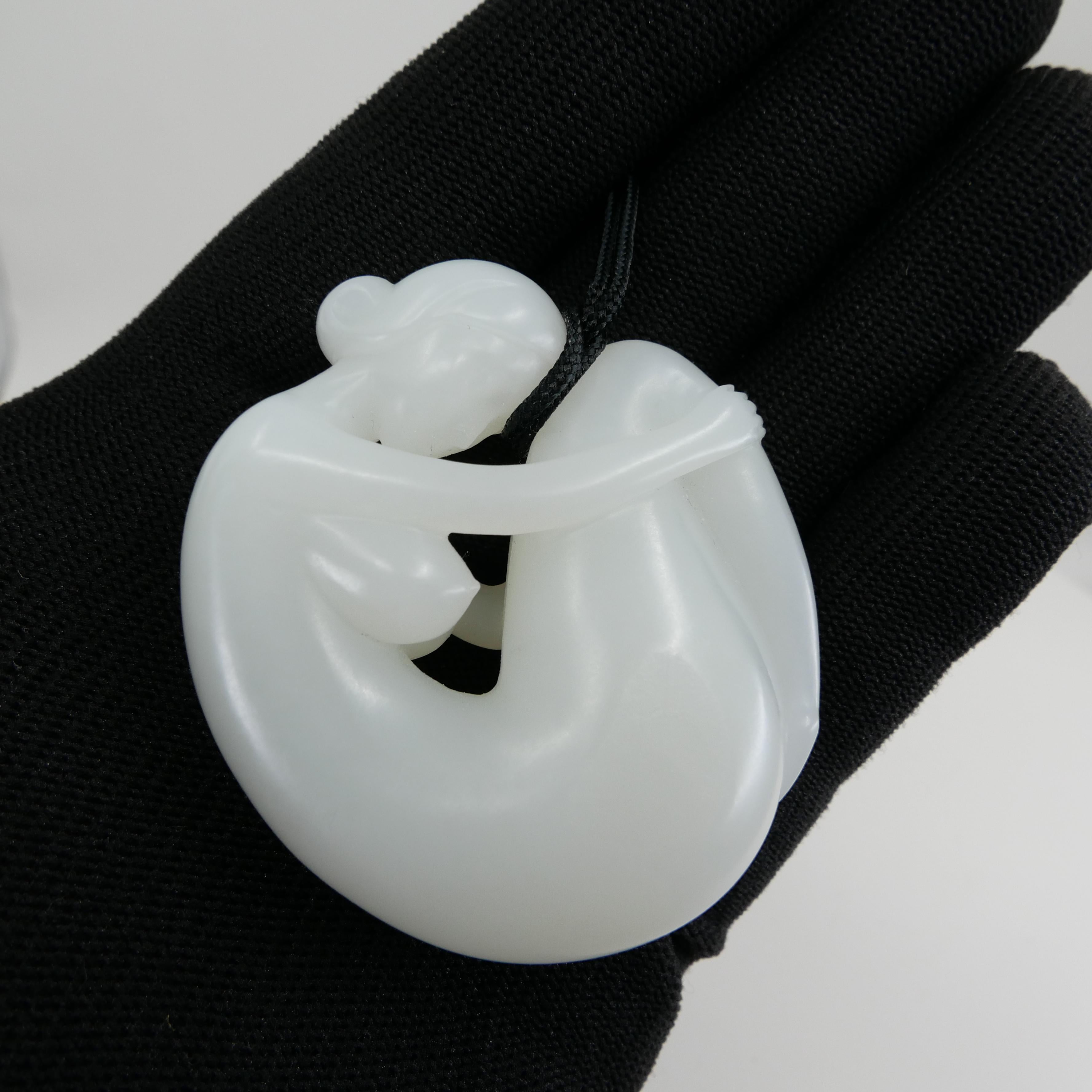 Rough Cut True Mutton Fat White Jade Certified Natural Nephrite Jade Carved by Master 于士榮. For Sale