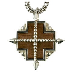 True North Pendant Necklace Sterling Silver w/ Inlaid American Walnut