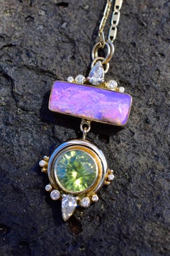 True North Pendant with Australian Opal, Sri Lankan Opalescent Zircon & Diamonds