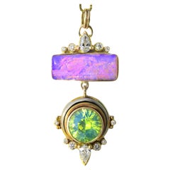 True North Pendant with Australian Opal, Sri Lankan Opalescent Zircon & Diamonds