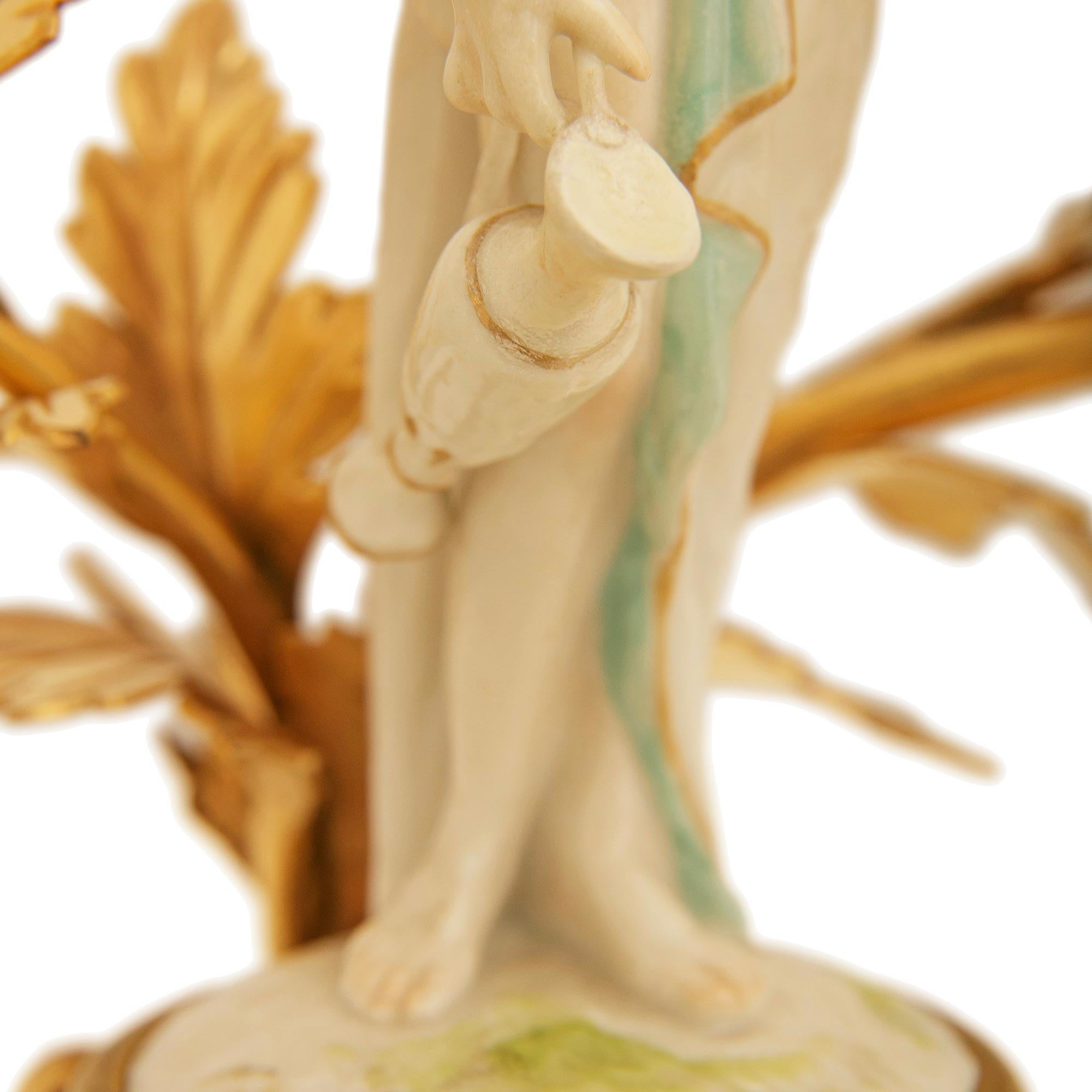 true pair of 19th century Louis XV st. Porcelain and Ormolu candlesticks For Sale 8