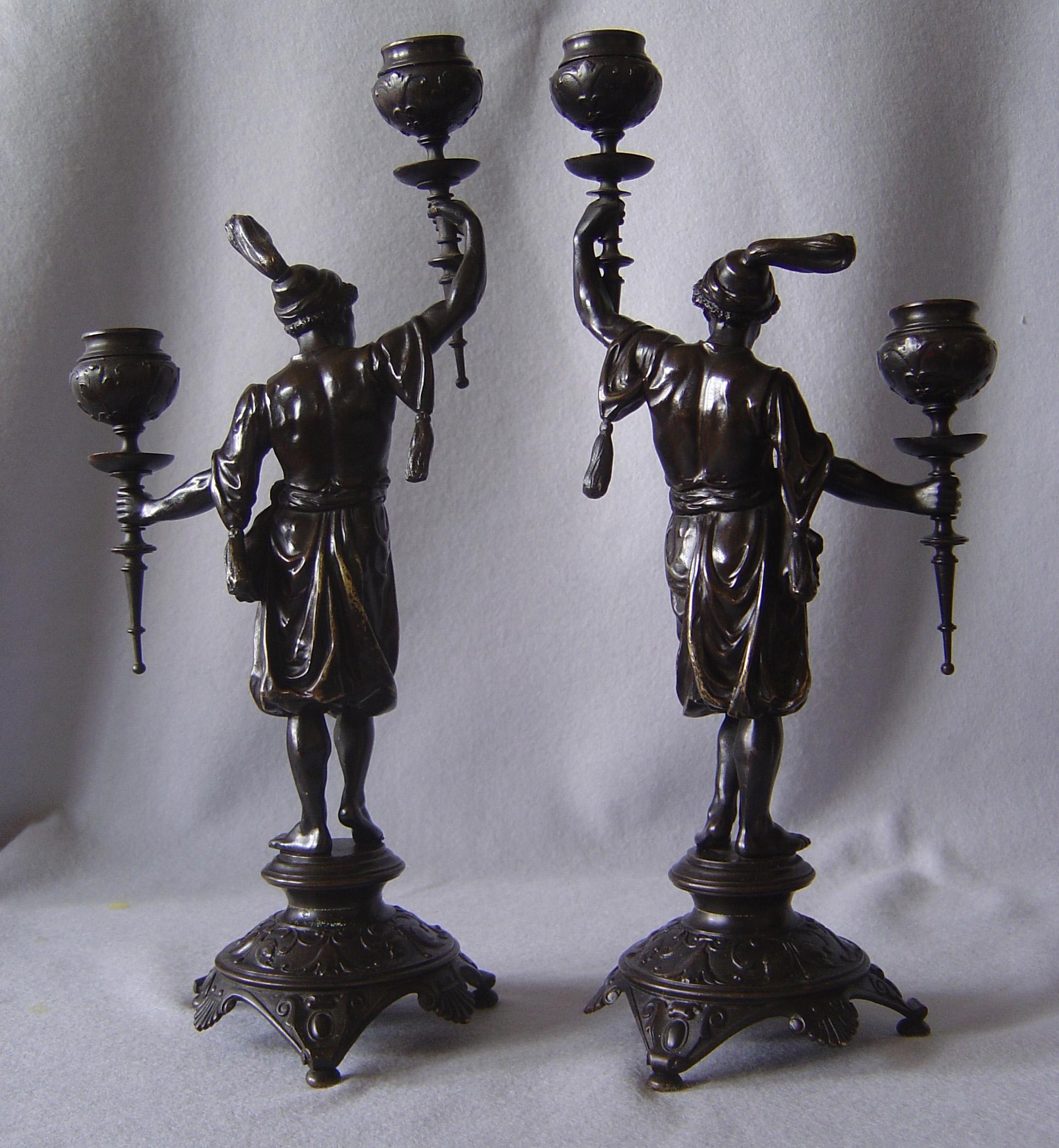 Patinated True pair of candelabra in patinated bronze, French late 19th century For Sale