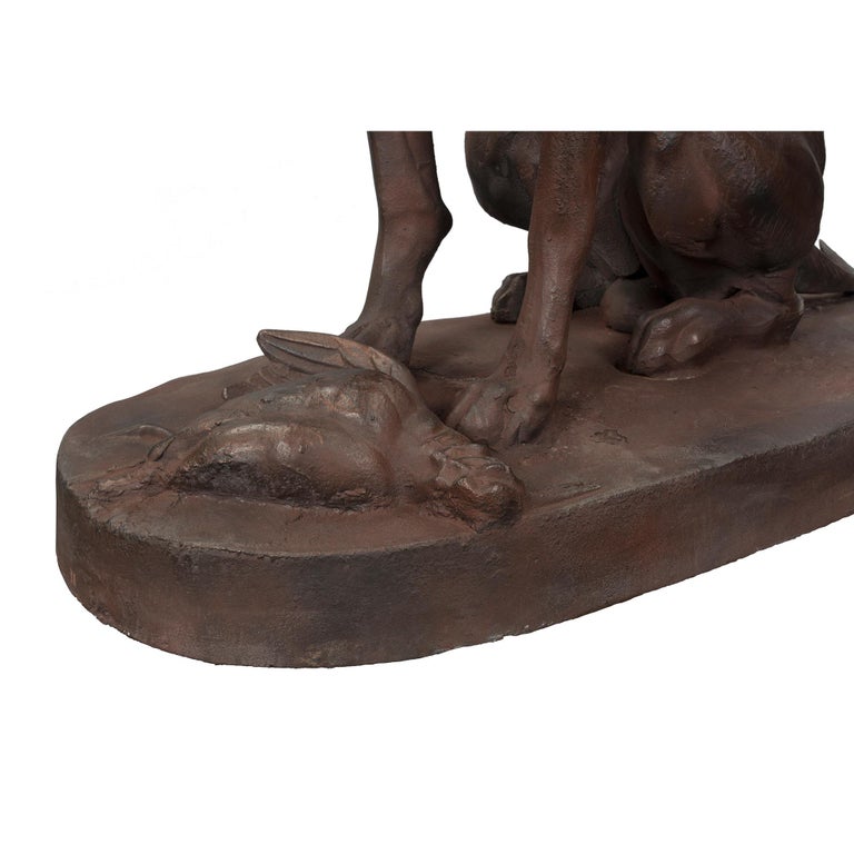 True Pair of Continental 19th Century Cast Iron Statues of Two Dogs For Sale at 1stdibs