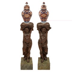Coppia di colonne in mogano massiccio del XIX secolo, neoclassiche e continentali