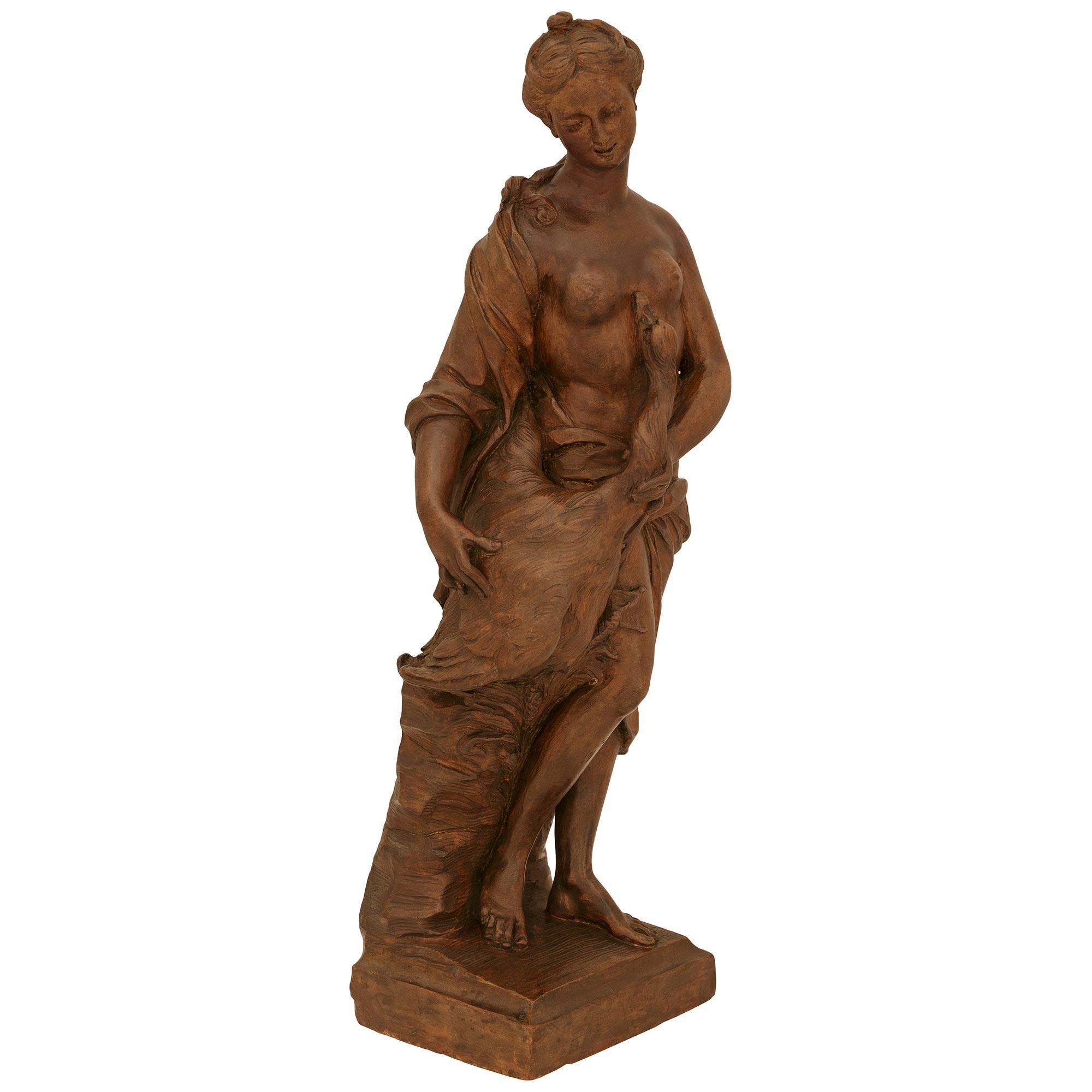 Neoclassico vera coppia di statue in terracotta fiamminghe della fine del XVII secolo raffiguranti Leda e Ganimede in vendita