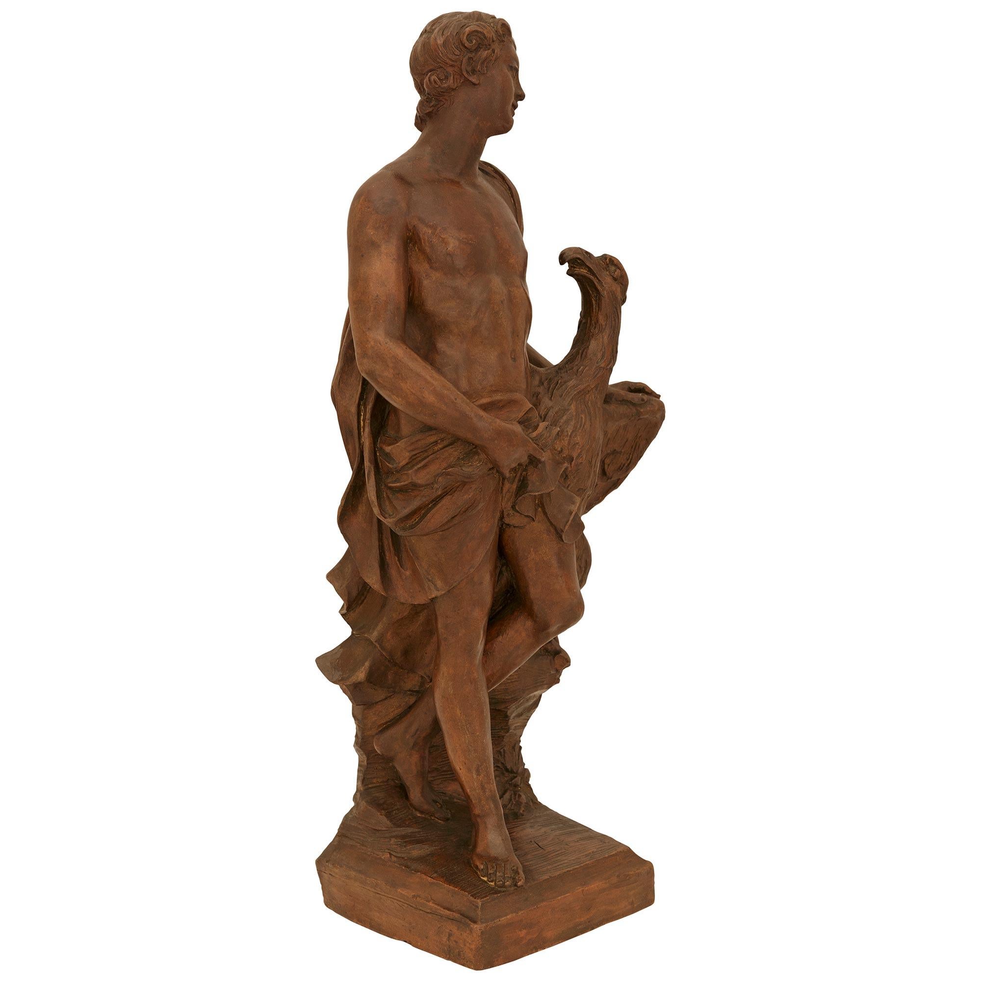 Olandese vera coppia di statue in terracotta fiamminghe della fine del XVII secolo raffiguranti Leda e Ganimede in vendita
