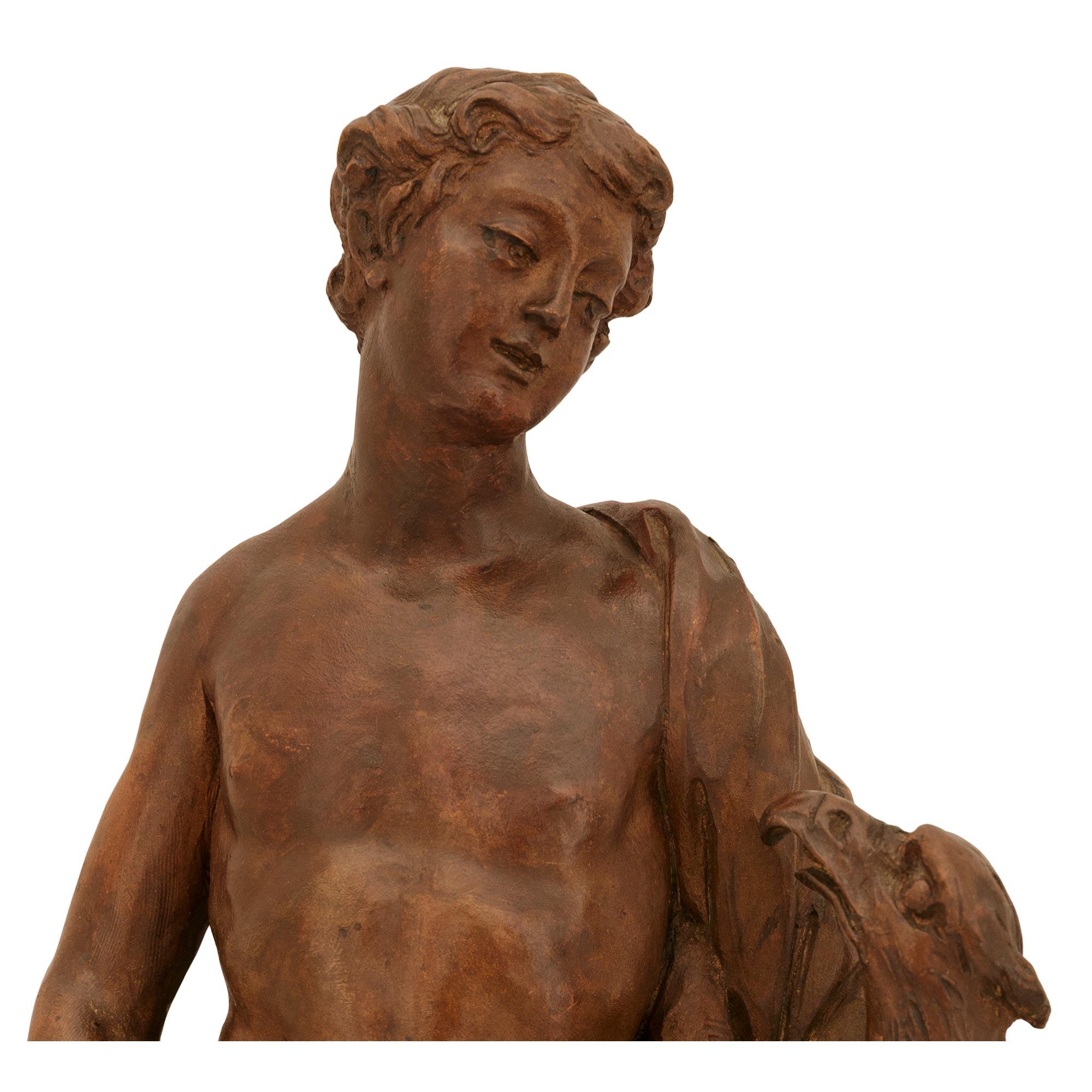 Terracotta vera coppia di statue in terracotta fiamminghe della fine del XVII secolo raffiguranti Leda e Ganimede in vendita
