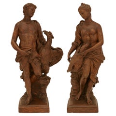 Trueing Paar flämische Terrakotta-Statuen von Leda und Ganymed aus dem späten 17.