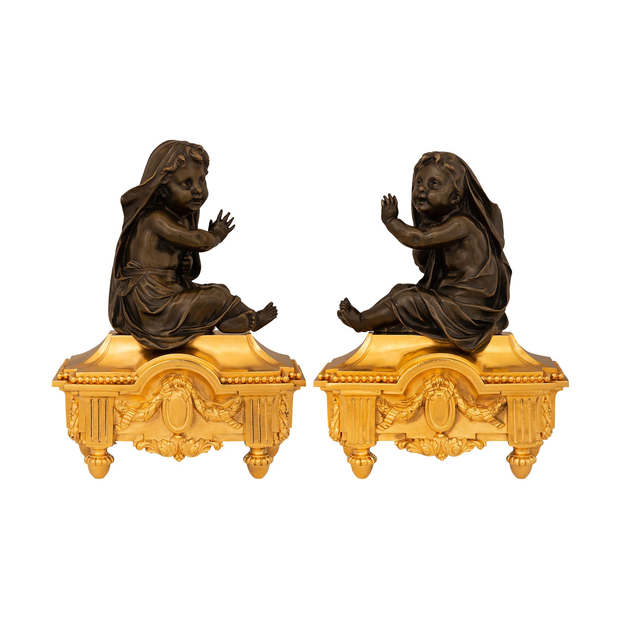 True Pair Of French 19th c. Androni in bronzo patinato e ormolu di Luigi XVI secolo in vendita