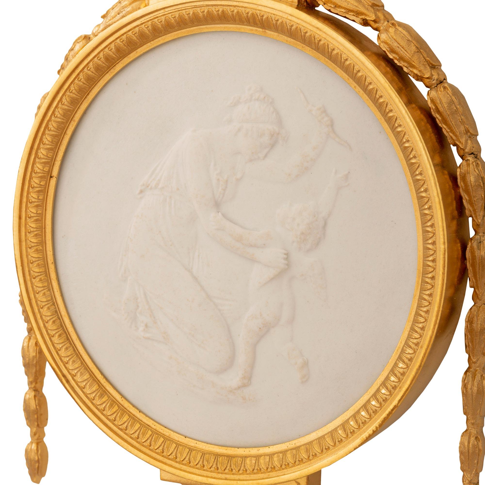 True Pair of French 19th C. Neoclassical St. Biscuit De Sèvres Porcelain Sconces For Sale 1