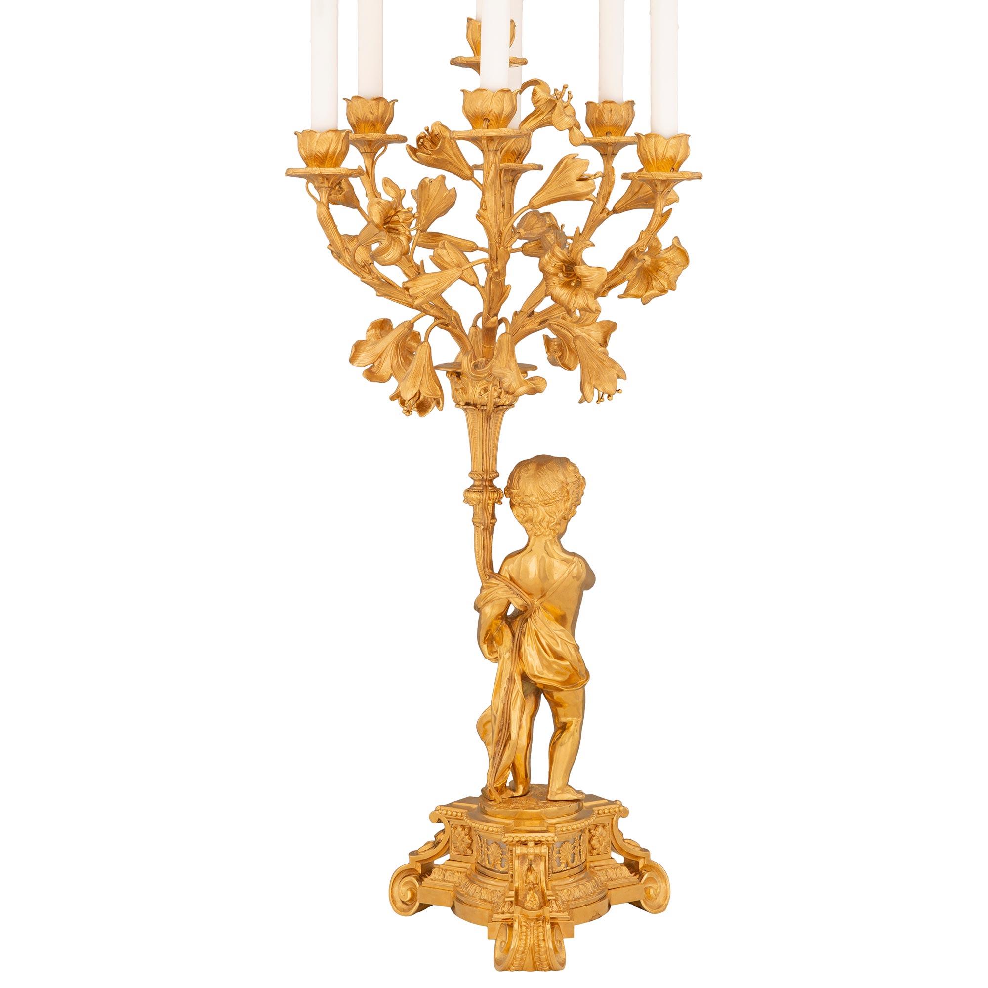 True Pair of French 19th Century Belle Époque Period Ormolu Candelabra Lamps In Good Condition For Sale In West Palm Beach, FL