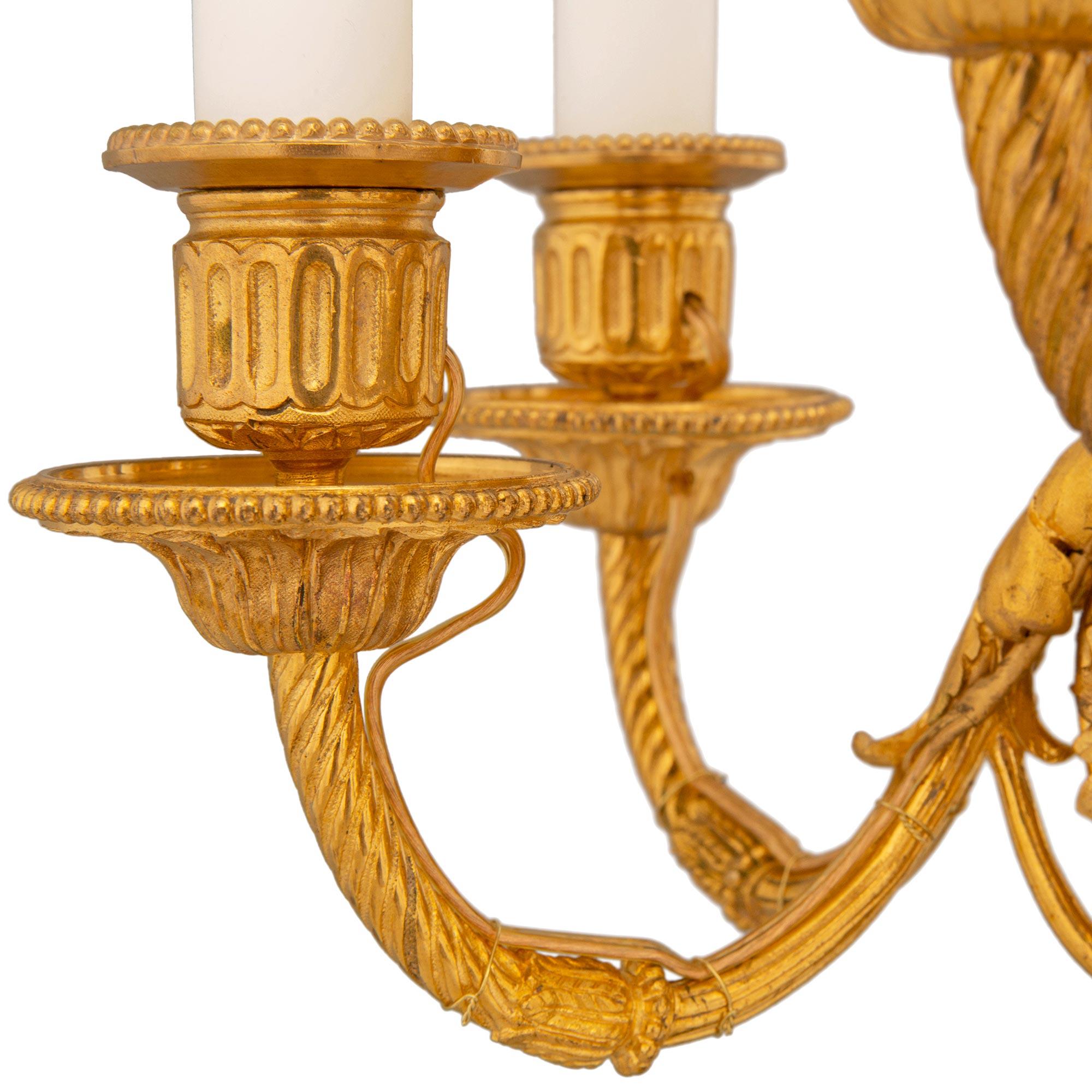 True Pair of French 19th Century Belle Époque Period Ormolu Candelabra Lamps For Sale 2