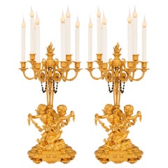 Trueing paire de lampes candélabres en bronze doré d'époque Belle Époque, 19e siècle