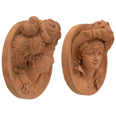 True Pair of French 19th Century Belle Époque Period Terra Cotta Wall Plaques