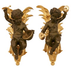 Véritable paire de décorations murales en bronze et bronze doré de style Louis XVI du 19e siècle.