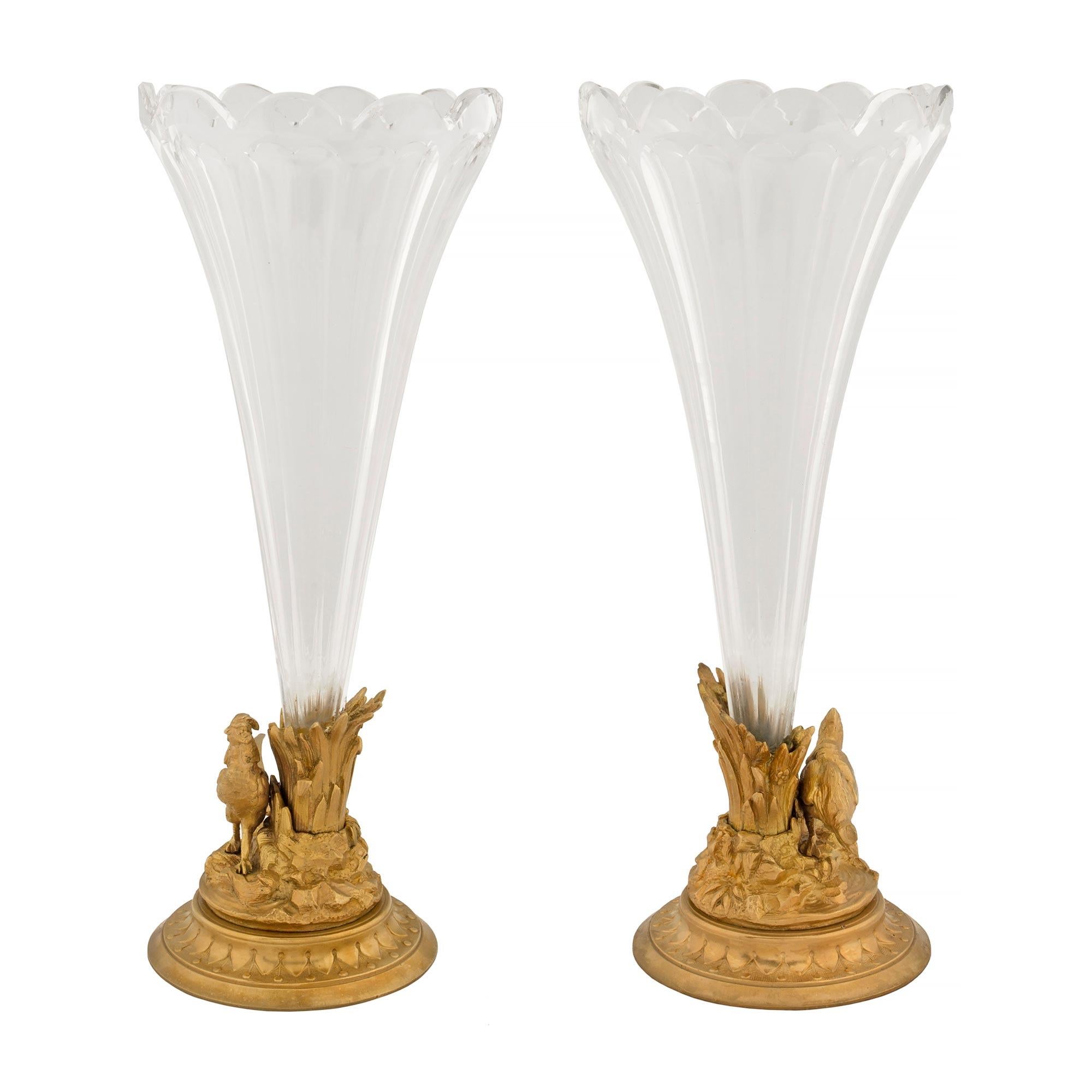 True Pair of French 19th Century Louis XVI St. Baccarat Crystal and Ormolu Vases In Good Condition For Sale In West Palm Beach, FL