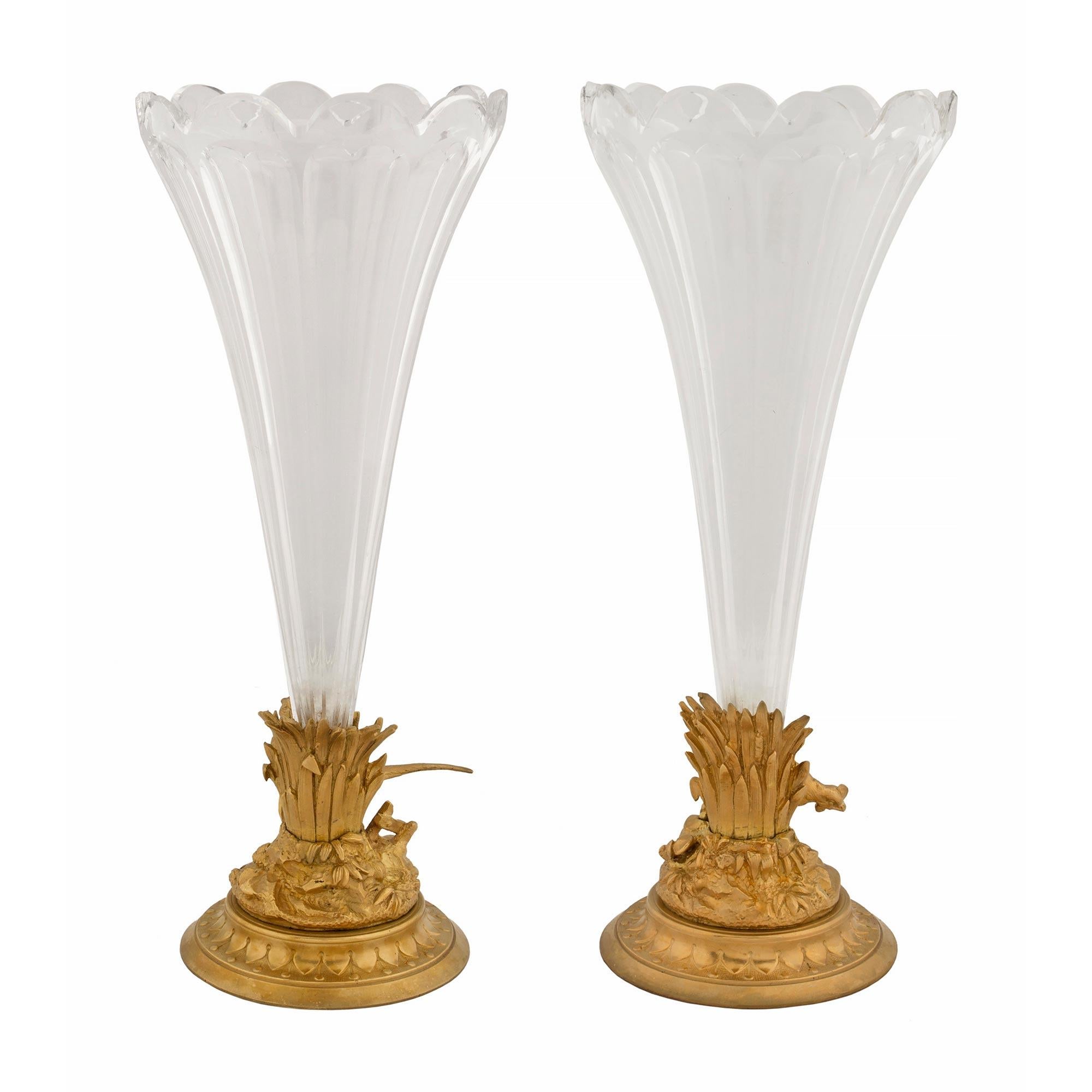 True Pair of French 19th Century Louis XVI St. Baccarat Crystal and Ormolu Vases For Sale 1