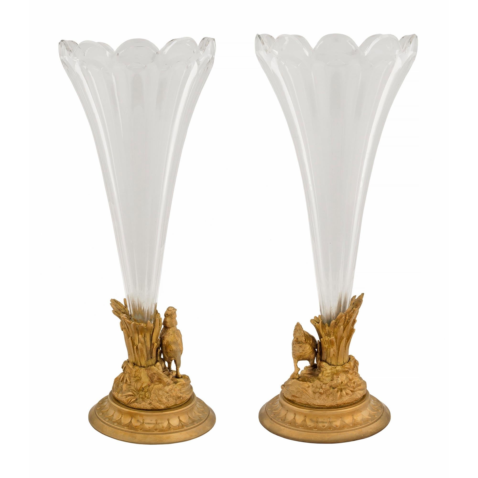 True Pair of French 19th Century Louis XVI St. Baccarat Crystal and Ormolu Vases For Sale 2