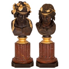True Pair Of French 19th Century Louis XVI St. Belle Époque Period Busts