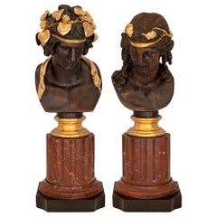 True Pair Of French 19th Century Louis XVI St. Belle Époque Period Busts