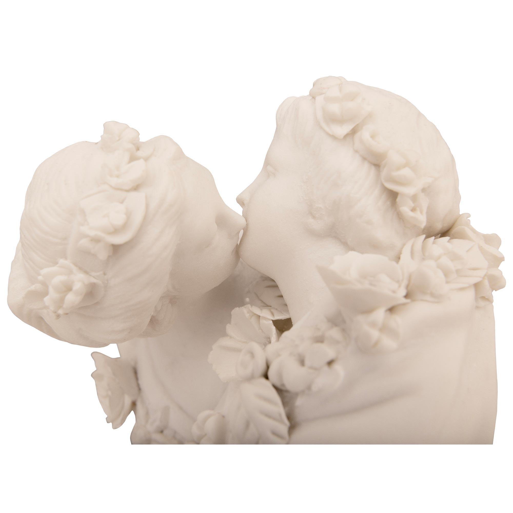 True Pair Of French 19th Century Louis XVI St. Bisque Porcelain Statues For Sale 2