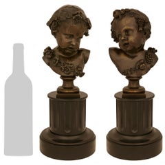 true pair of French 19th century Louis XVI st. Bronze and marble busts