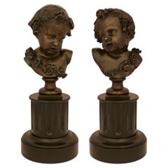 true pair of French 19th century Louis XVI st. Bronze and marble busts