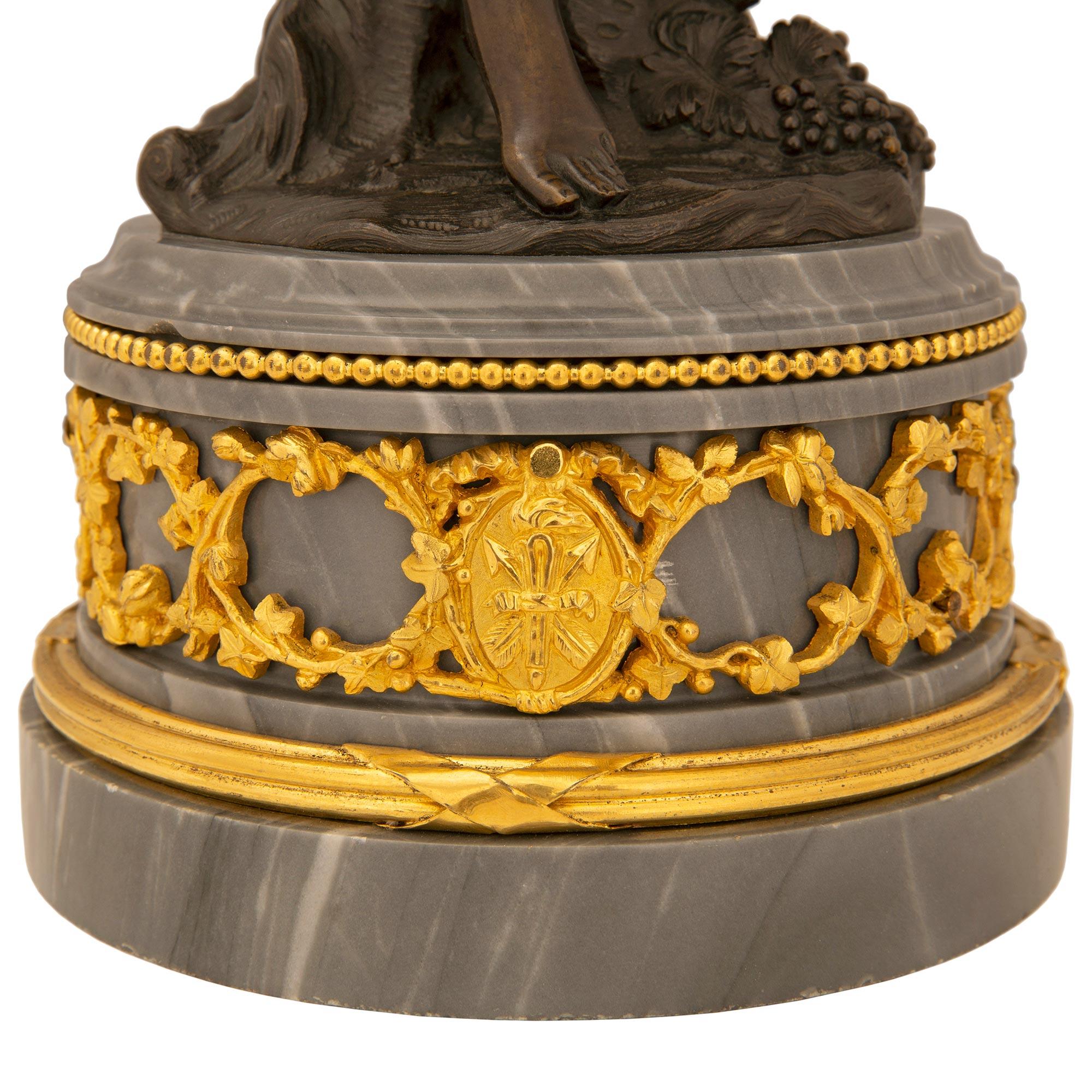 True Pair of French, 19th Century Louis XVI St Bronze, Ormolu and Marble Statues For Sale 6