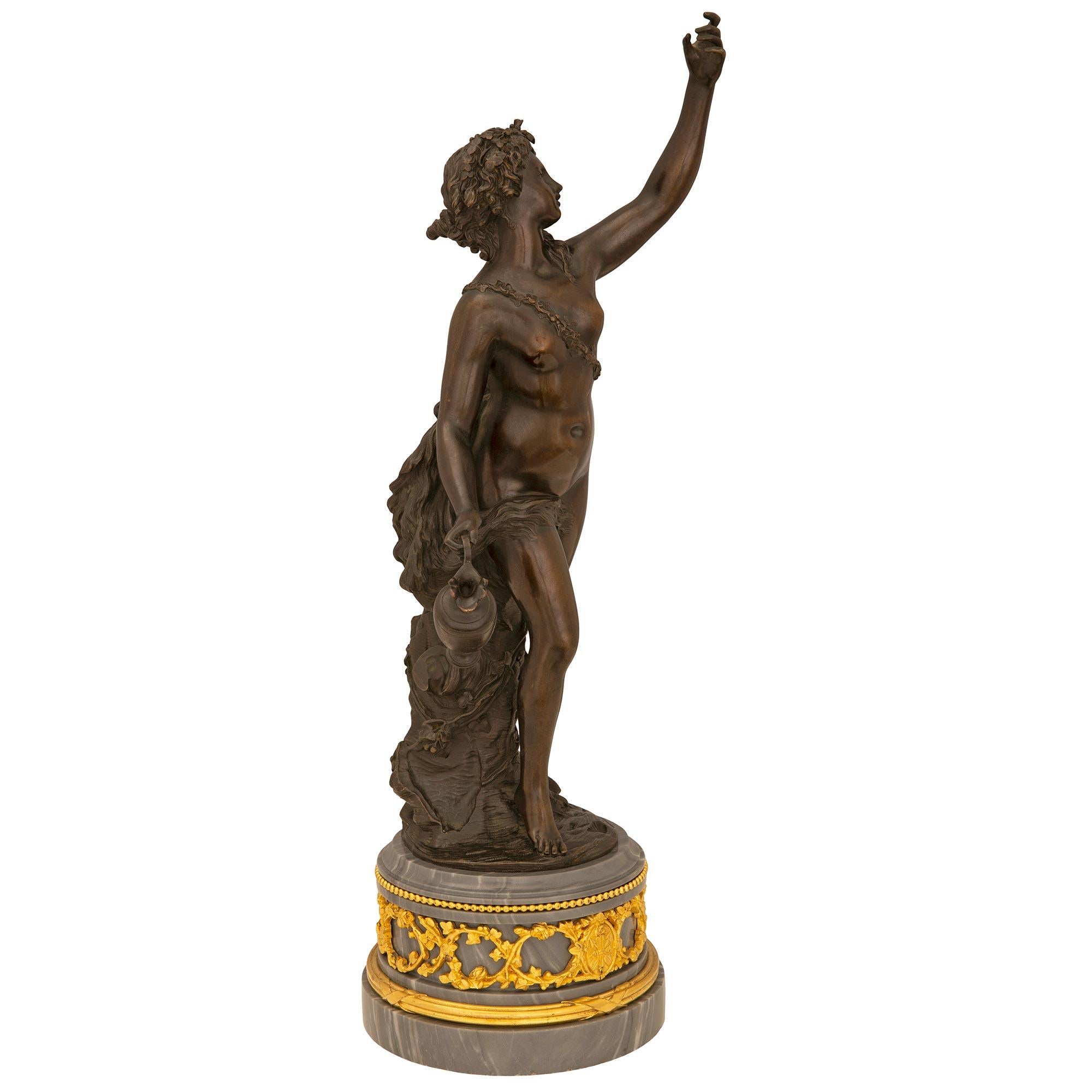 Patinated True Pair of French, 19th Century Louis XVI St Bronze, Ormolu and Marble Statues For Sale