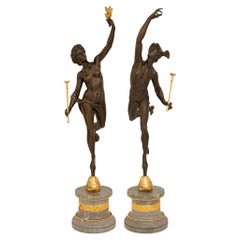 true pair of French 19th century Louis XVI st. Bronze, Ormolu and marble statues
