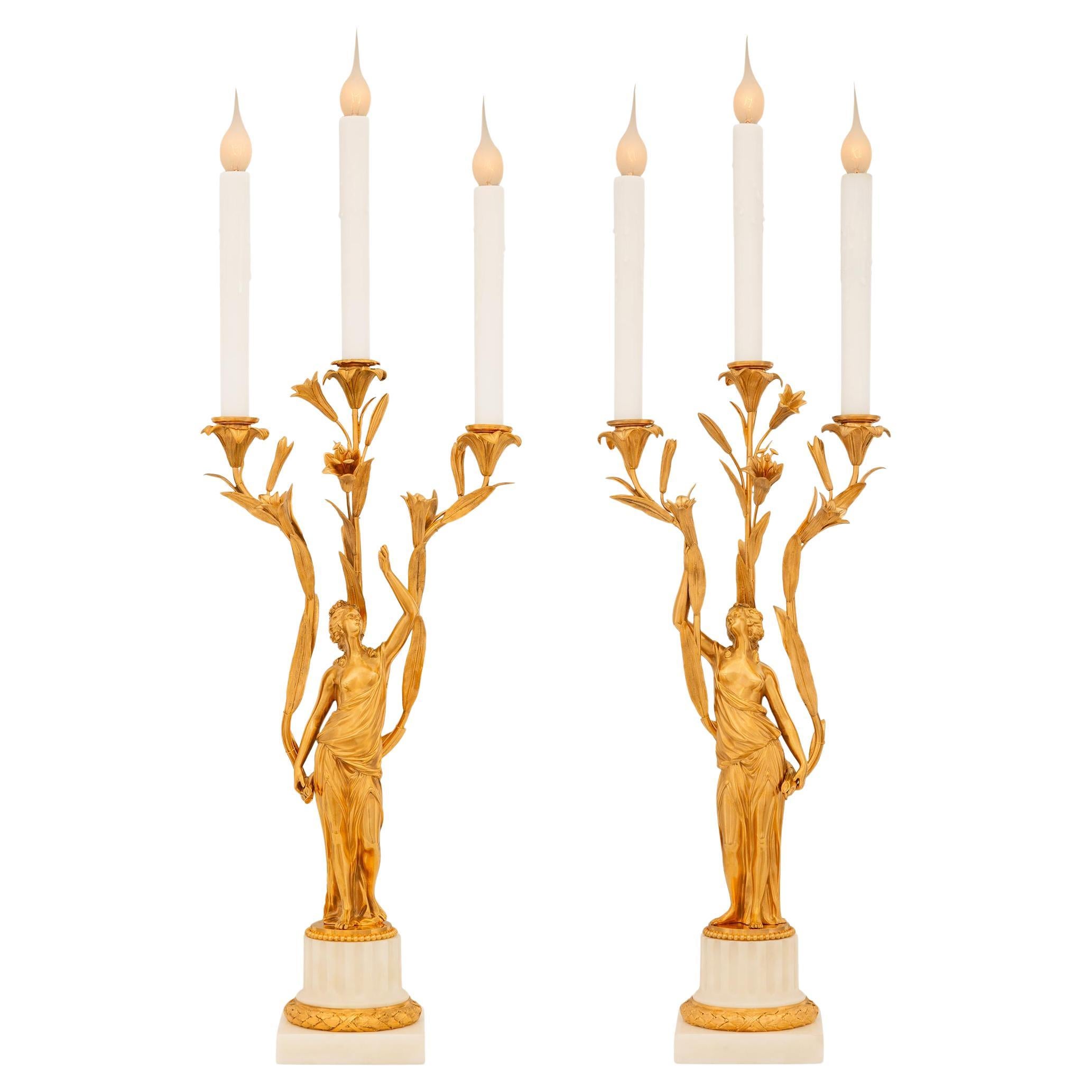true pair of French 19th century Louis XVI st. Ormolu and marble lamps