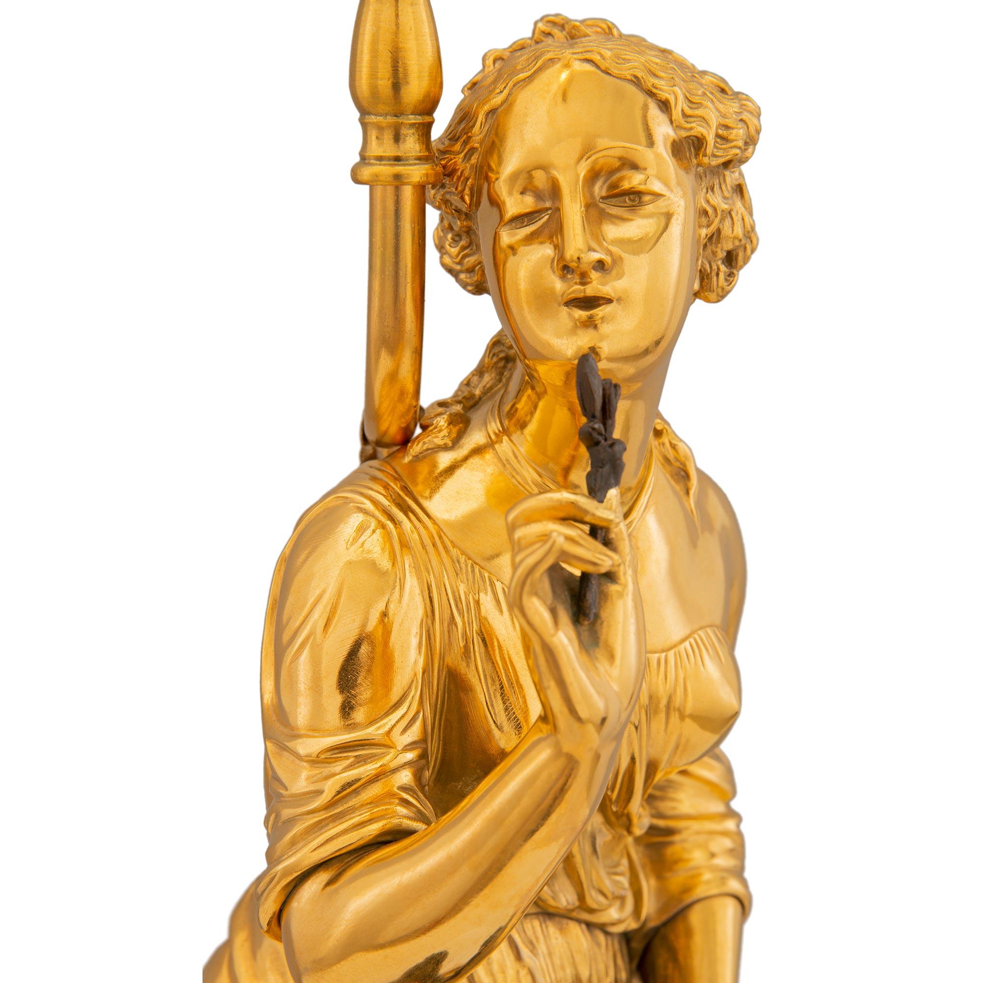 es Paar französische Louis-XVI-Lampen aus Goldbronze und patinierter Bronze, 19. Jahrhundert im Zustand „Gut“ im Angebot in West Palm Beach, FL